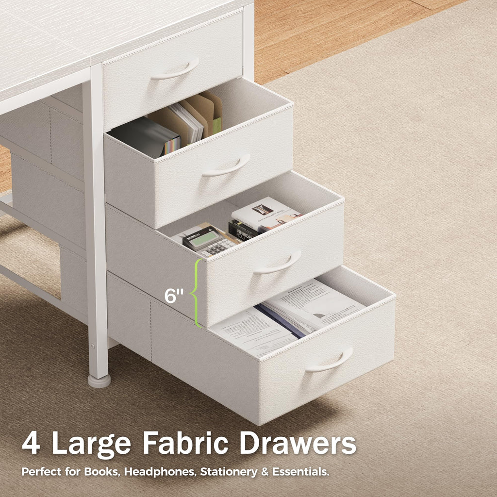 55.1 Inch White Desk with Power Outlets and USB-C Port L9727