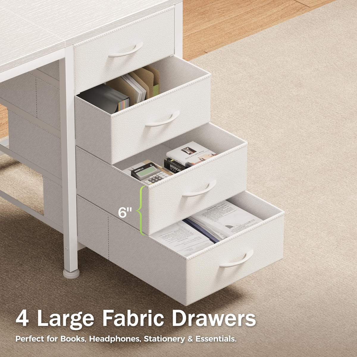 55.1 Inch White Desk with Power Outlets and USB-C Port L9727