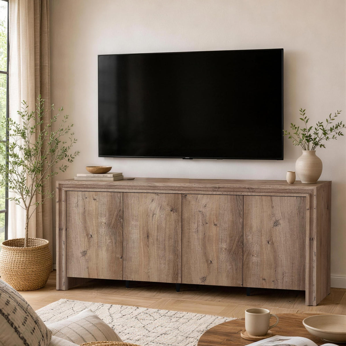 Brown 4-Door Wood Grain Sideboard C5061