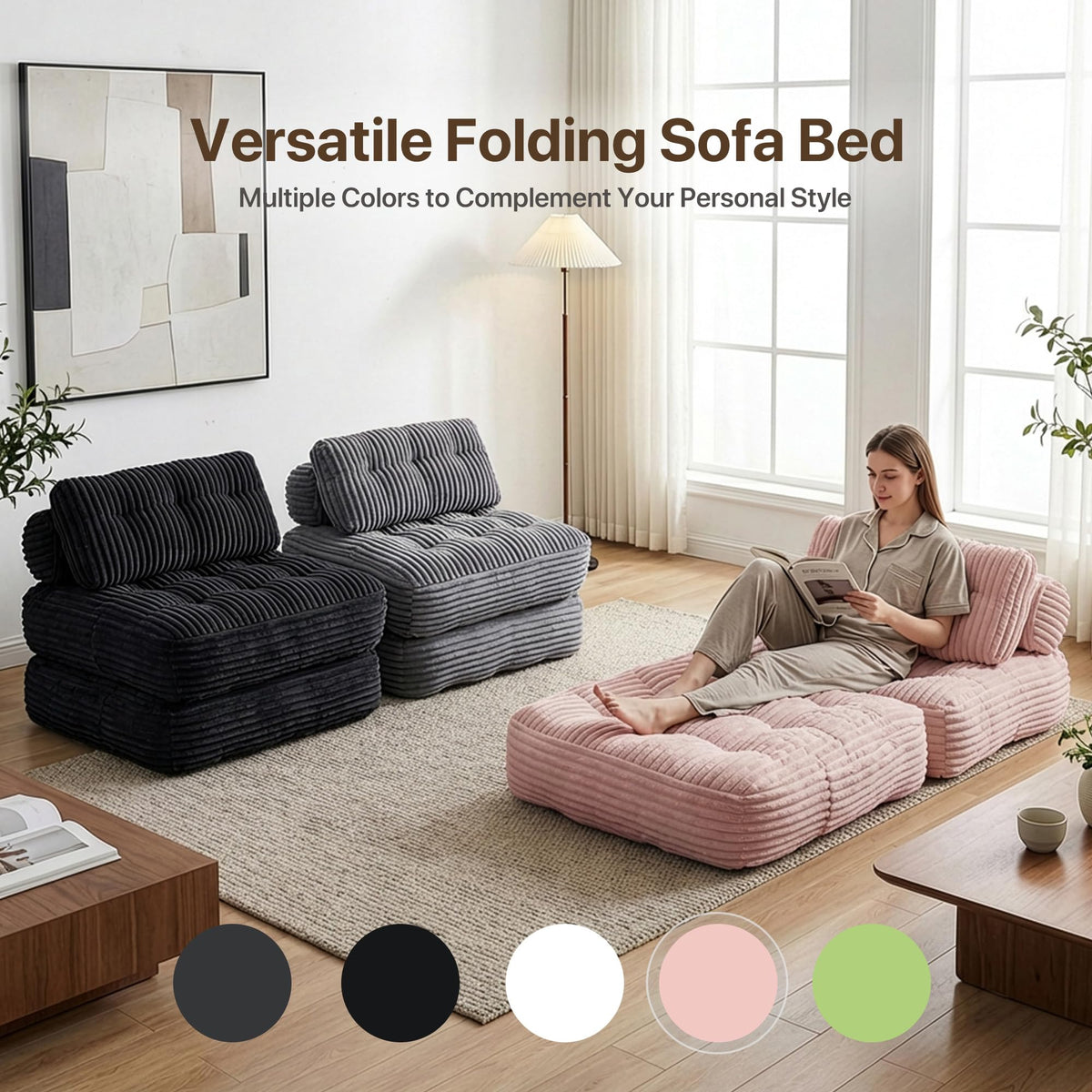 Pink Folding Sofa Bed W58628