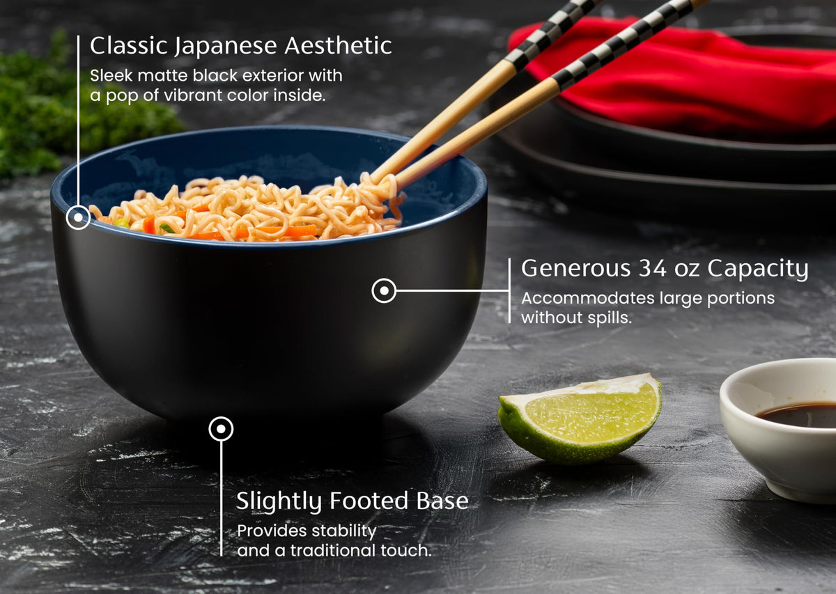 Ceramic Japanese Noodle Bowl Set, 34 oz, Set of 4 Z177328