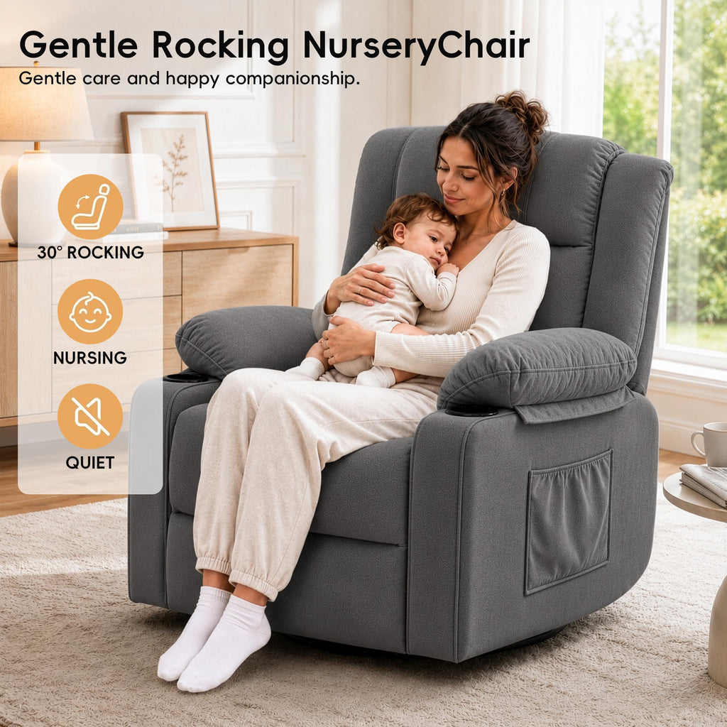 Grey Manual Swivel Rocking Recliner Chair with Massage and Heating K408
