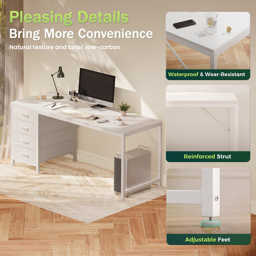 55.1 Inch White Desk with Power Outlets and USB-C Port L9727