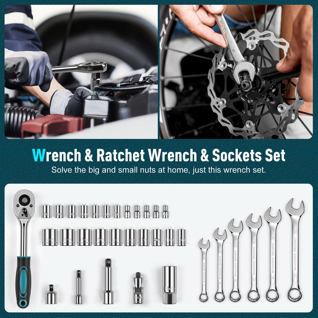 379 Pcs Portable Home and Auto Tool Kit with Drawer Blue Z842371