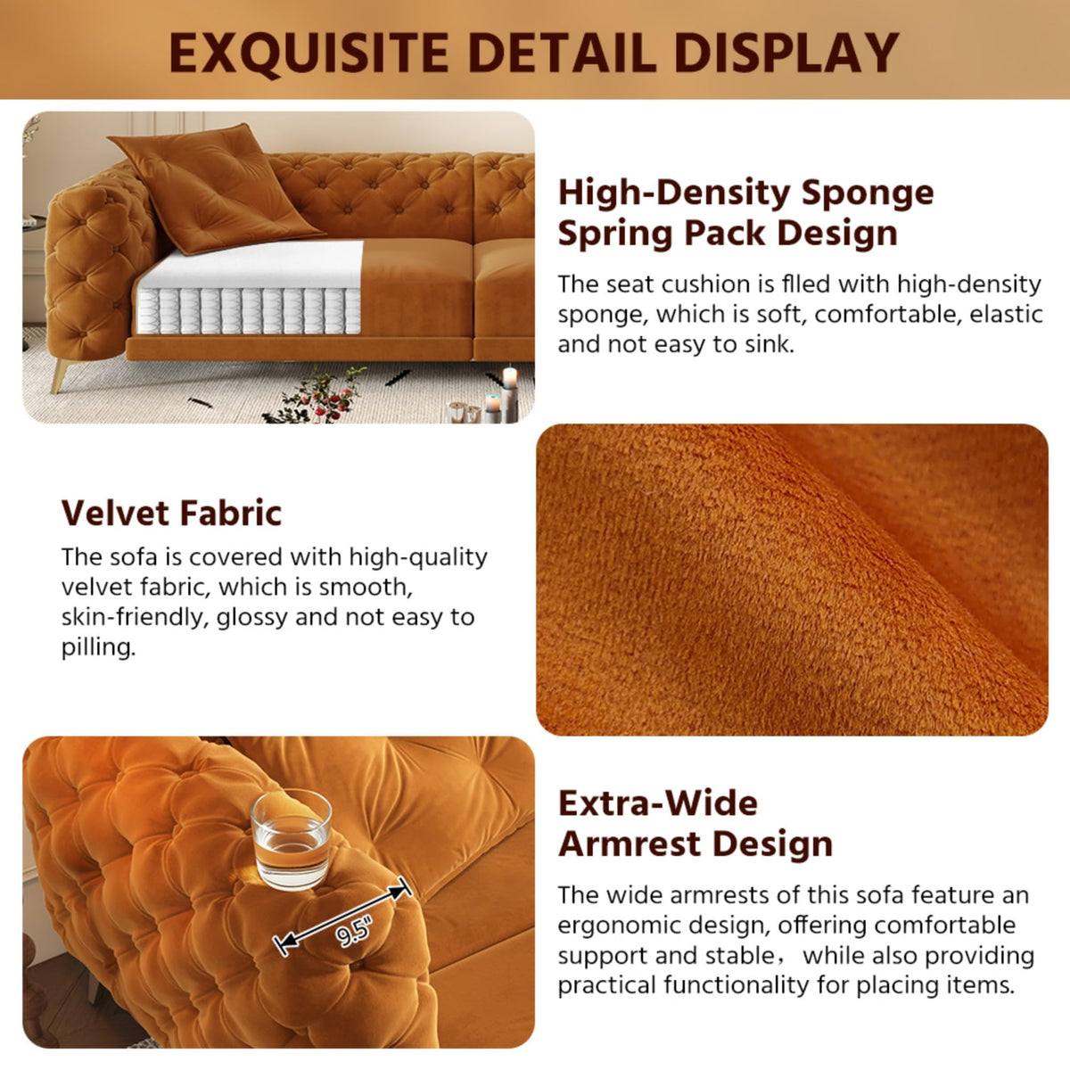 Velvet Convertible Sleeper Sofa with Ottoman F784014
