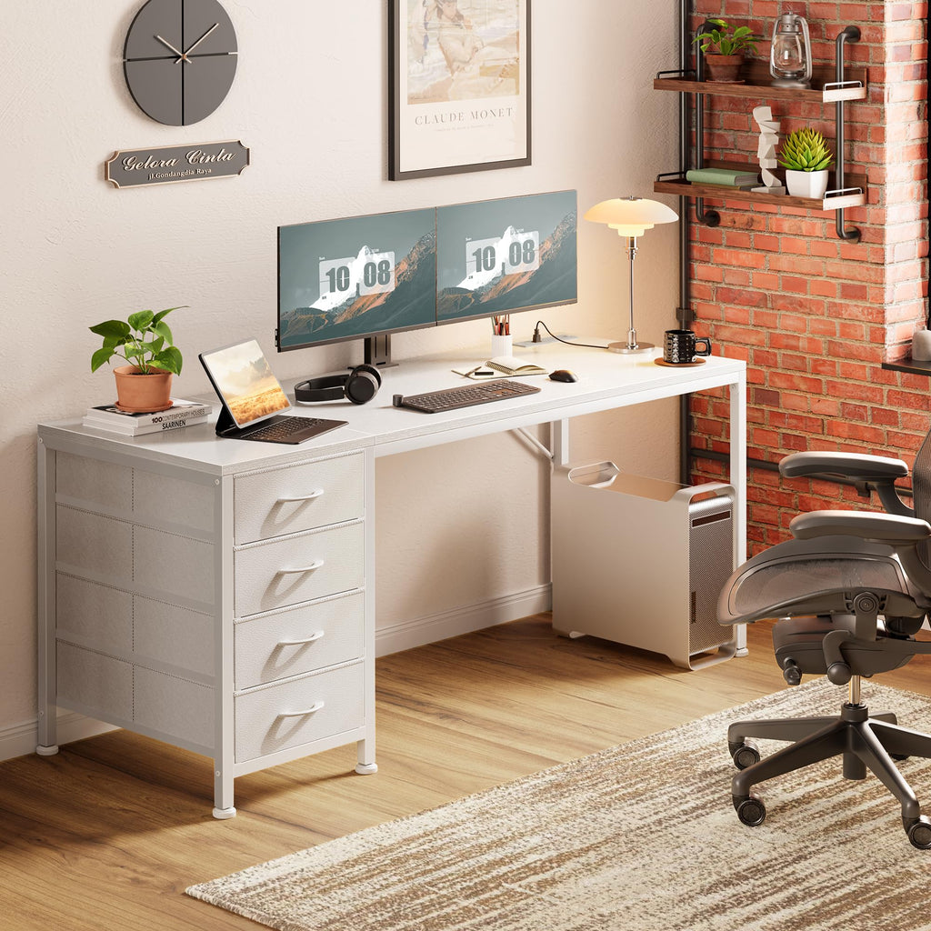 55.1 Inch White Desk with Power Outlets and USB-C Port L9727