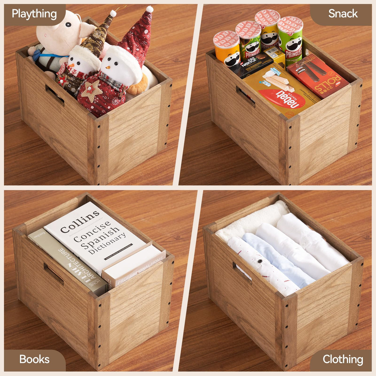 Brown Stackable Wood Storage Cube with Handles Y446
