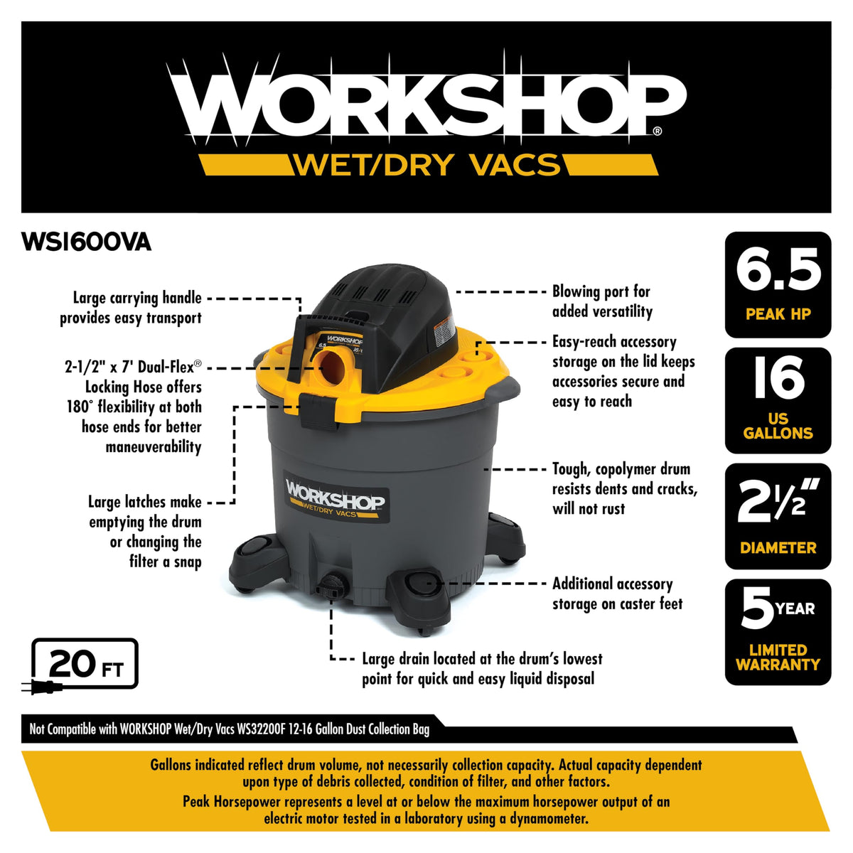 16-Gallon Wet Dry Vacuum Cleaner W50276
