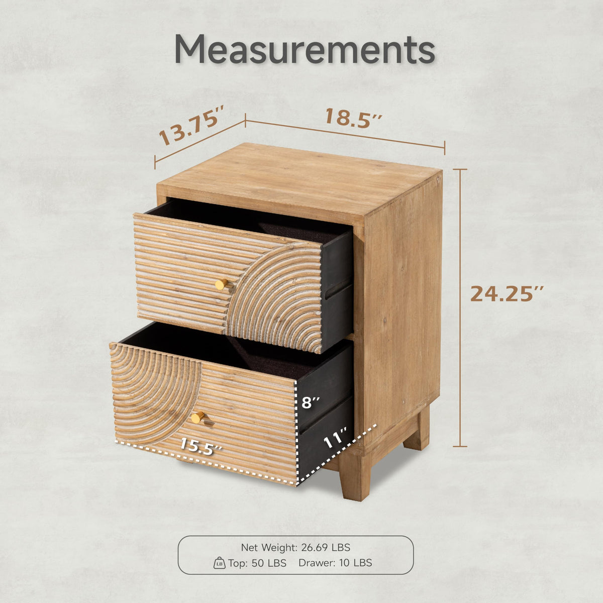 2 Drawer Wood Nightstand H8547