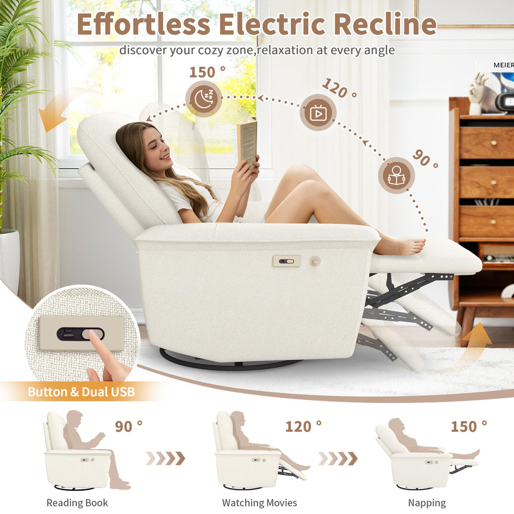 Power Swivel Rocker Recliner Chair with Phone Holder and USB Ports X846