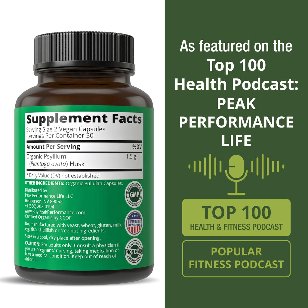 Organic Psyllium Husk Vegan Capsules Fiber Supplement M40312