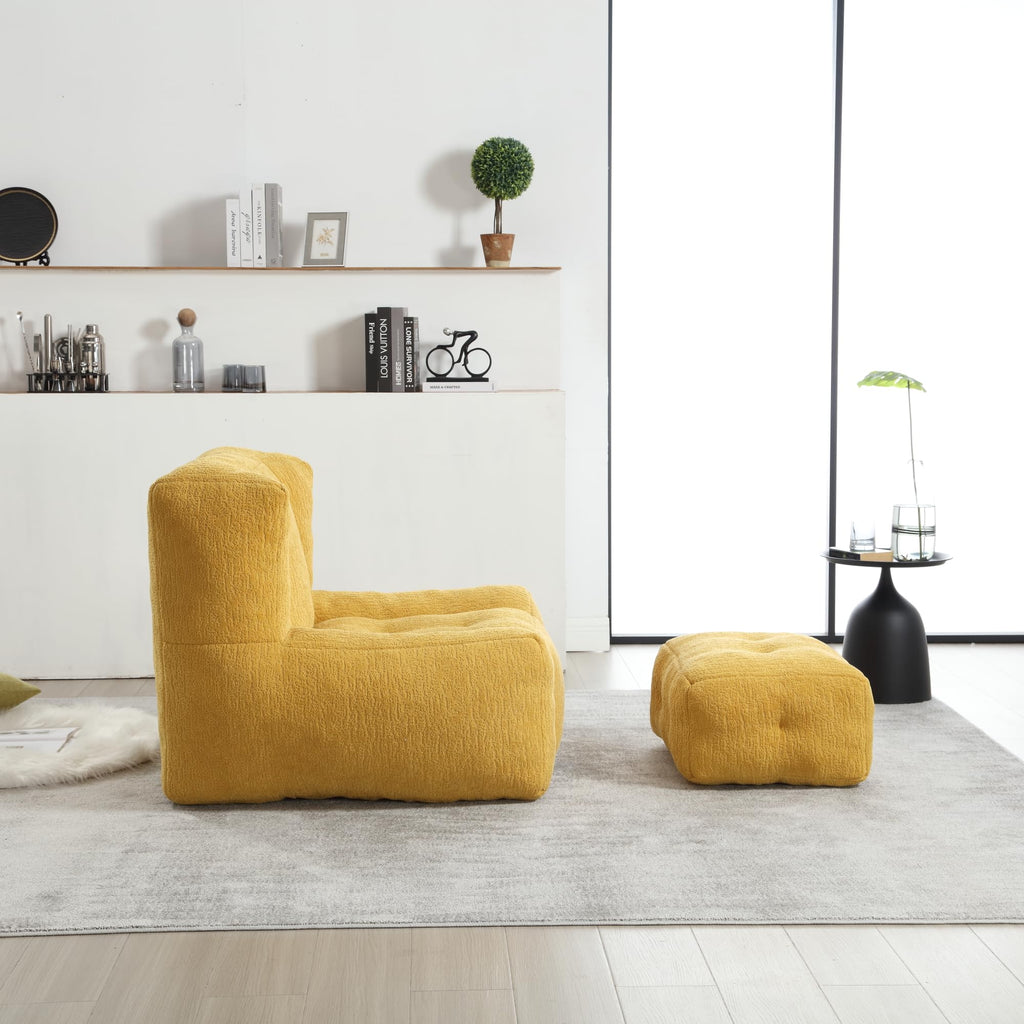 Yellow Memory Foam Bean Bag Chair with Ottoman G753