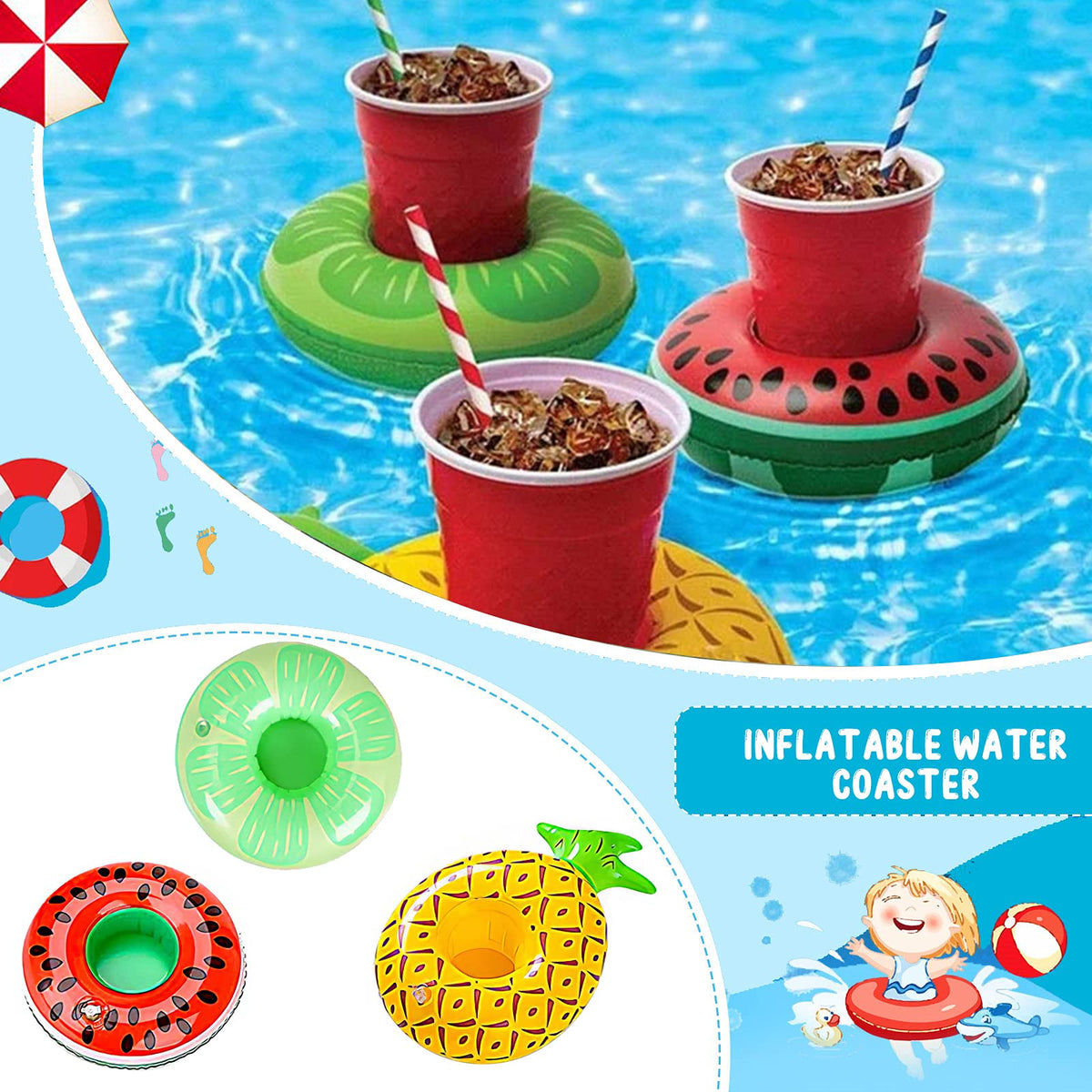 13 Pack Inflatable Pool Drink Holder with Pump X830246