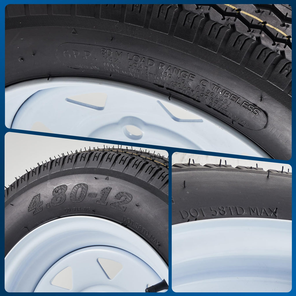2 Pack 4.80-12 Trailer Tires with 12 inch Rims G299