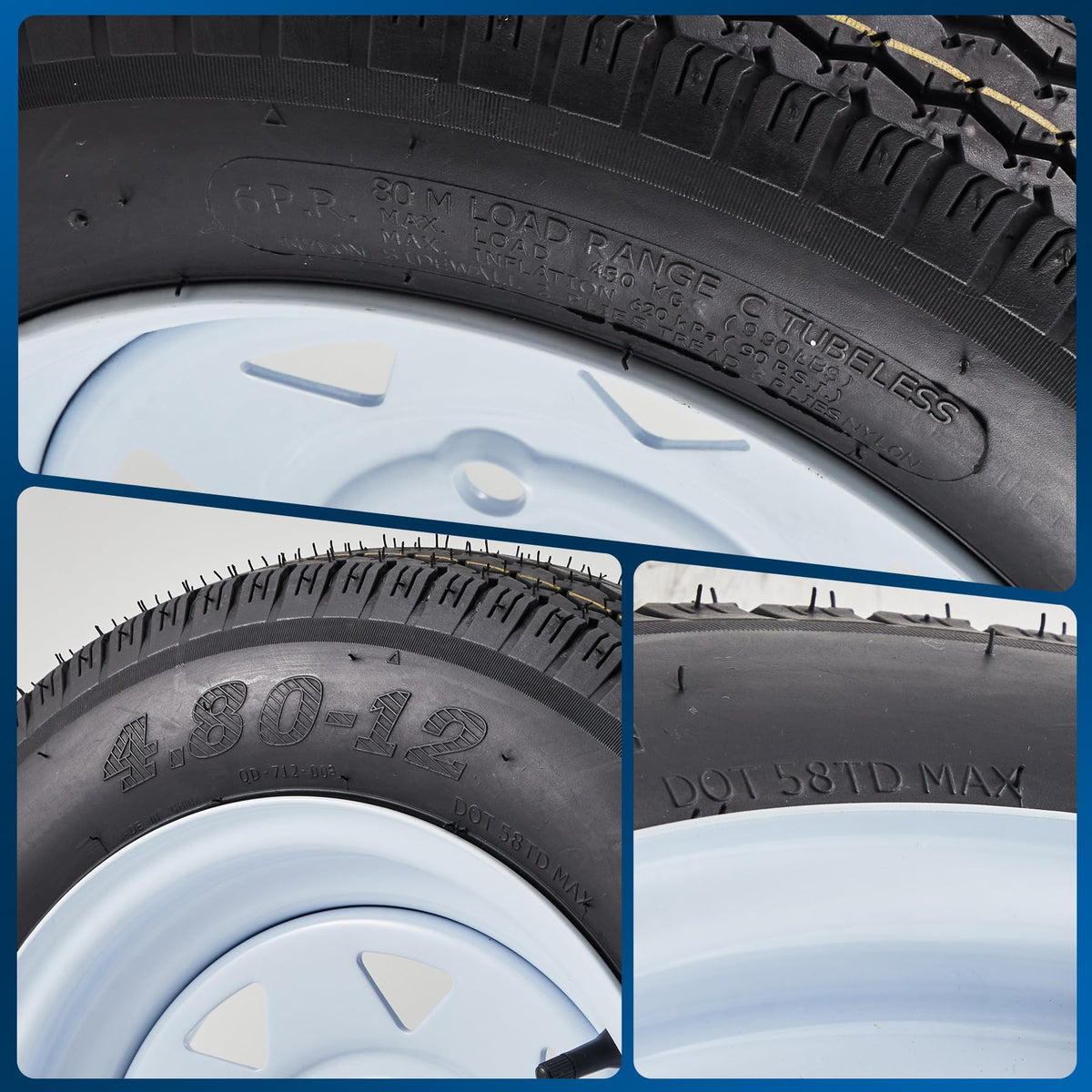 2 Pack 4.80-12 Trailer Tires with 12 inch Rims G299
