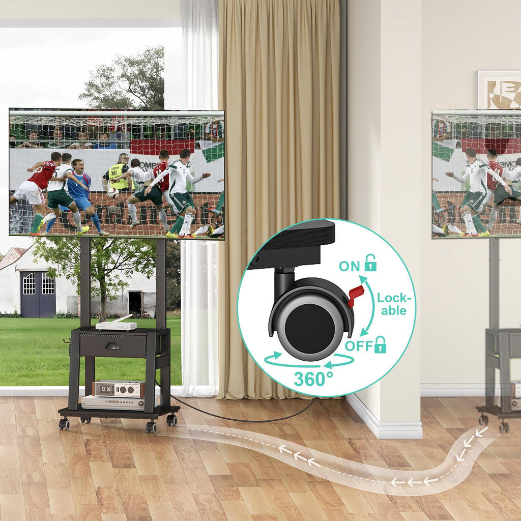 Rolling TV Stand with Power Outlet, Adjustable Height, for 23-60 inch Screens F9230