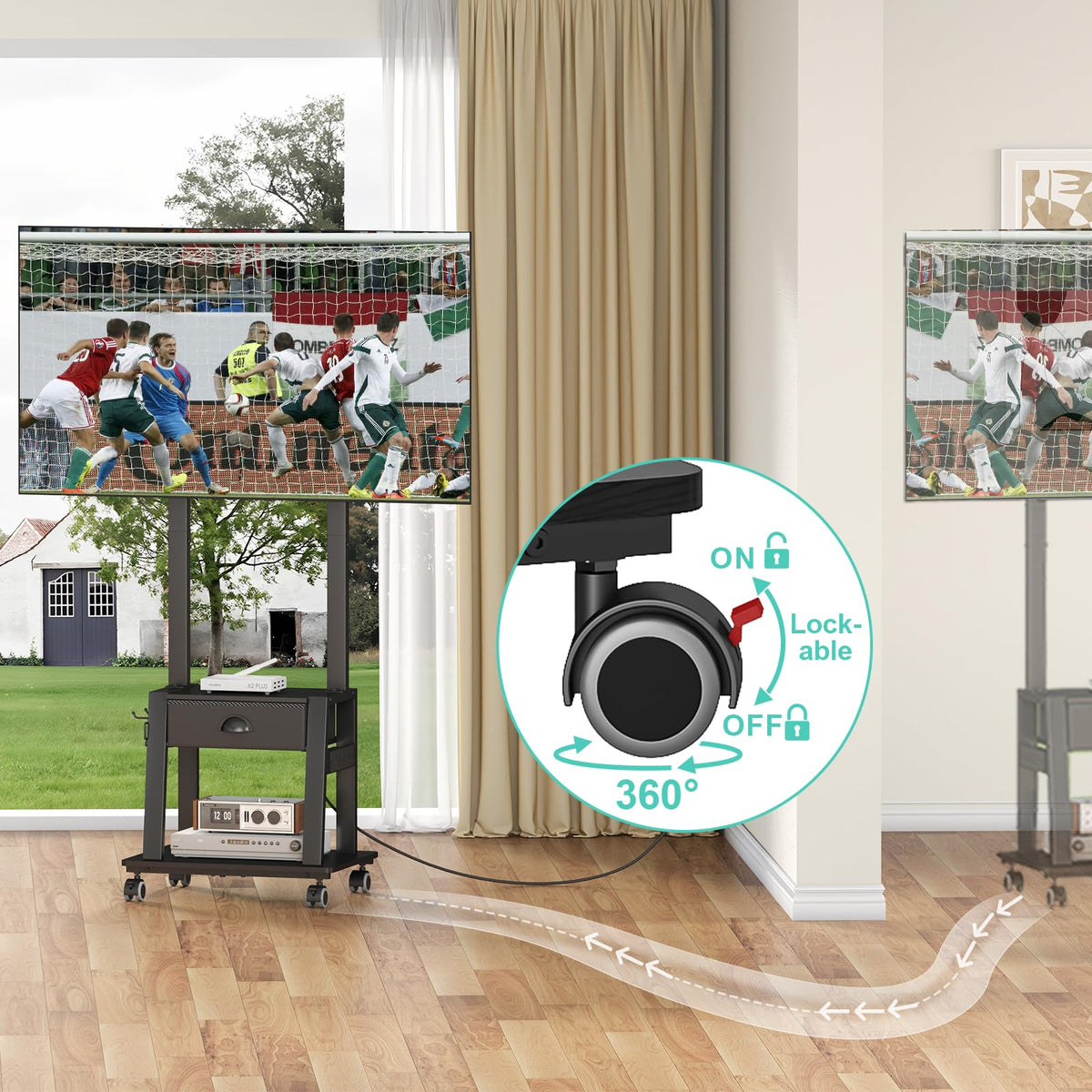Rolling TV Stand with Power Outlet, Adjustable Height, for 23-60 inch Screens F9230