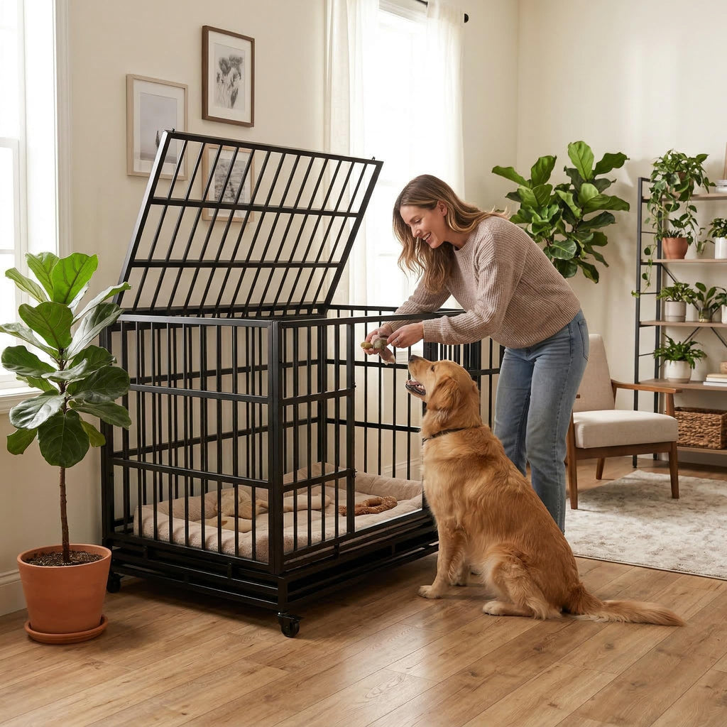 48" Metal Dog Crate with Tray & Wheels C41033