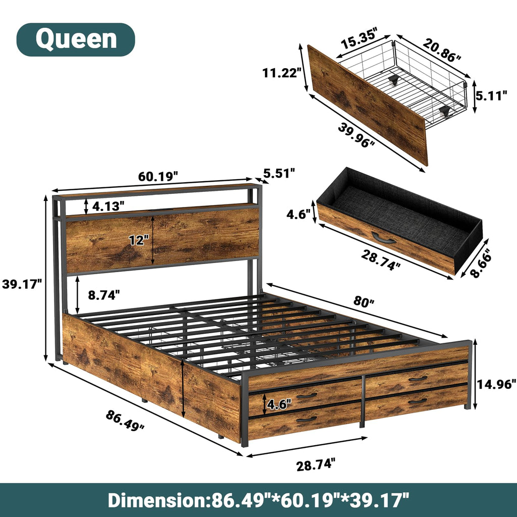 Queen Bed Frame with 8 Storage Drawers U5806