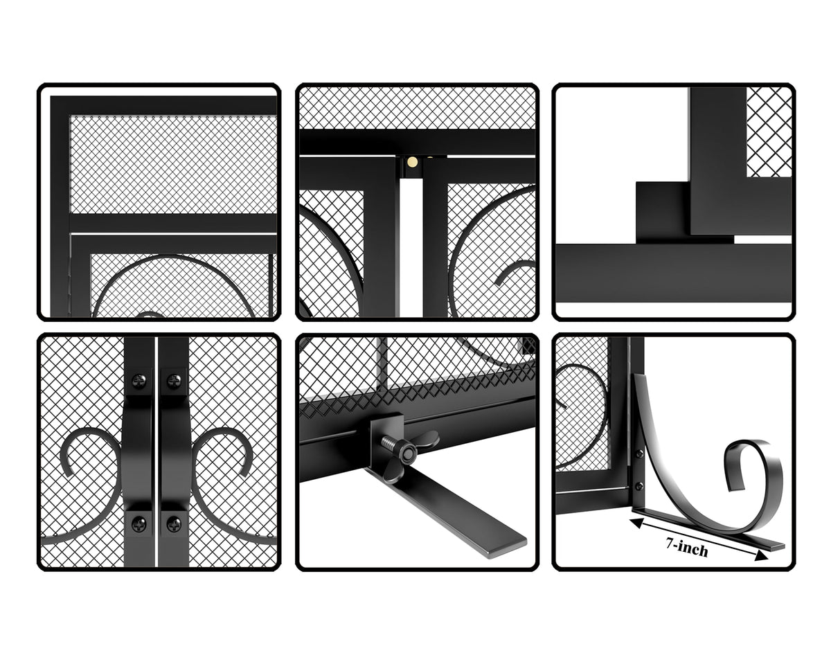 Black Flat Fireplace Screen with Doors B4991