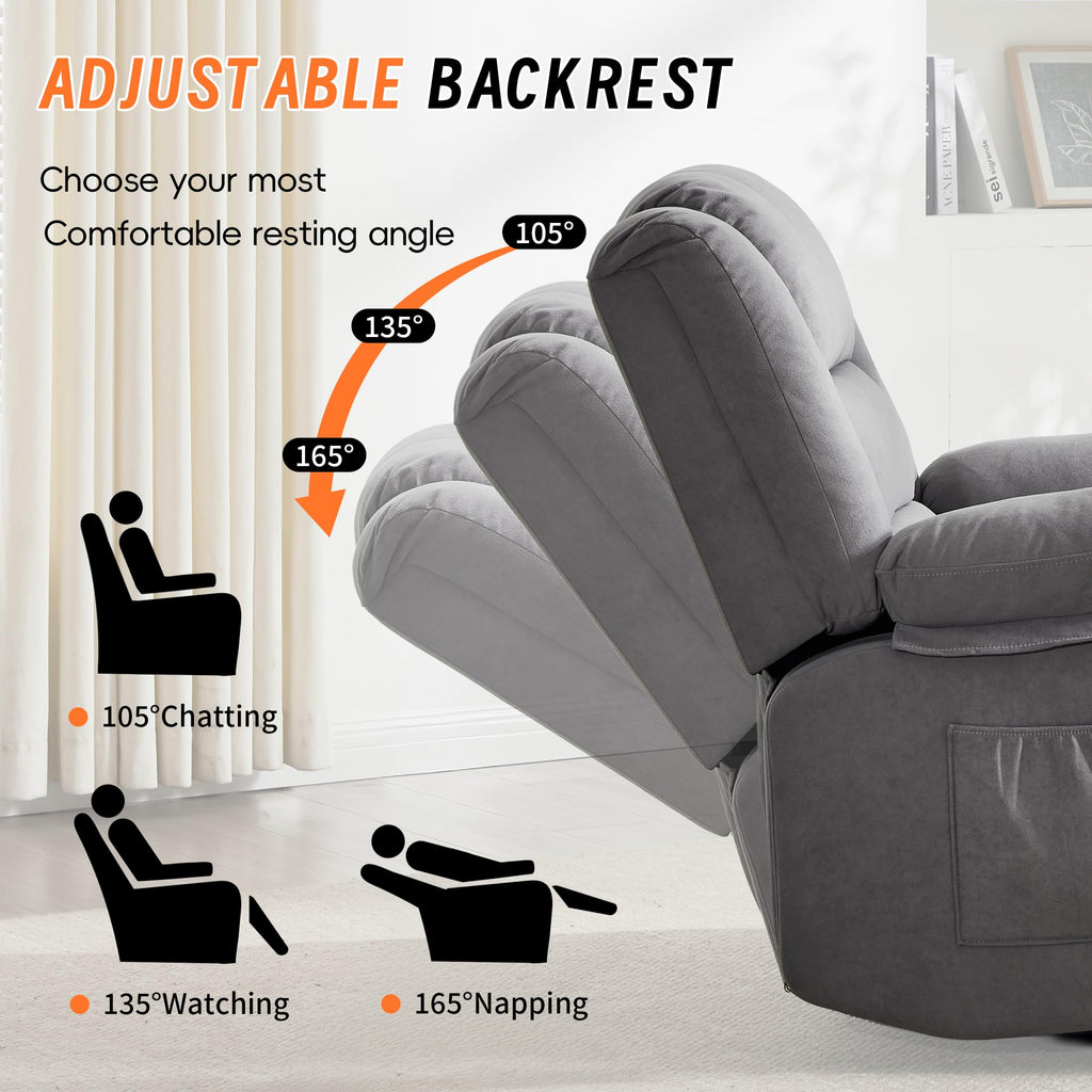 Grey Manual Swivel Rocking Recliner Chair with Massage and Heating K408