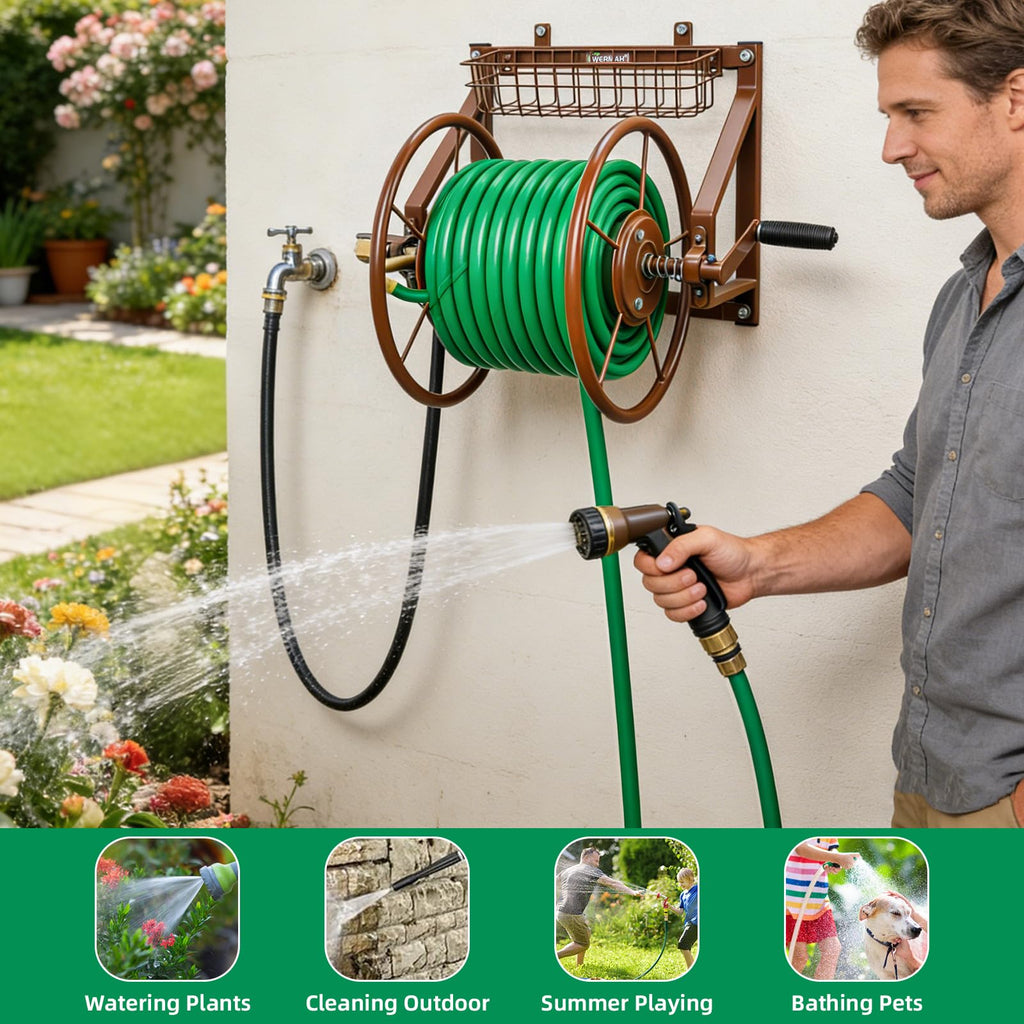 Wall Mount Metal Garden Hose Reel Holds 155ft 5/8" Hose I433