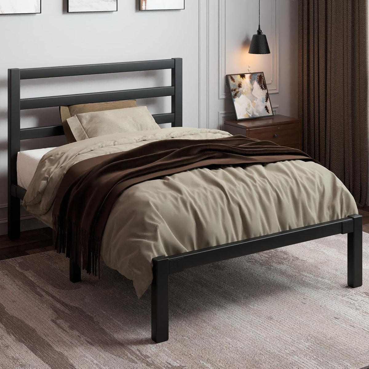 Twin Size Black Metal Bed Frame with Headboard F712776