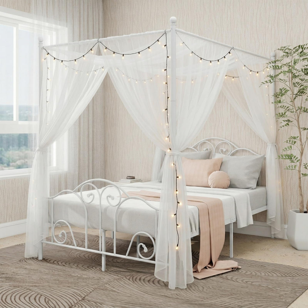 Metal Canopy Bed Frame Full Size with Headboard & Footboard Q4748