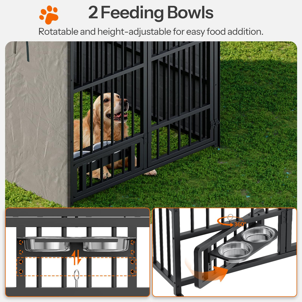 Black Dog Kennel with Cover and Feeding Bowls P9409