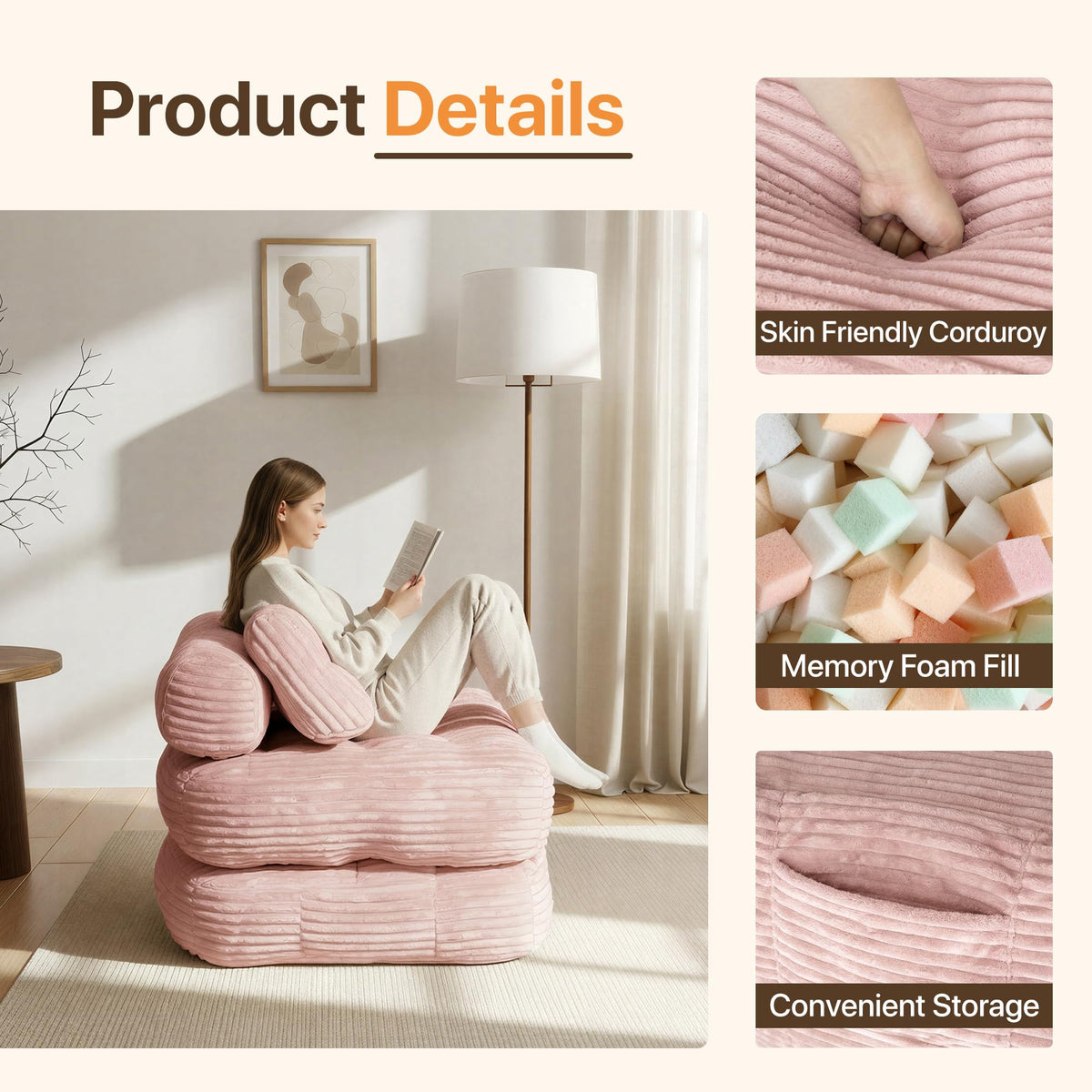Pink Folding Sofa Bed W58628