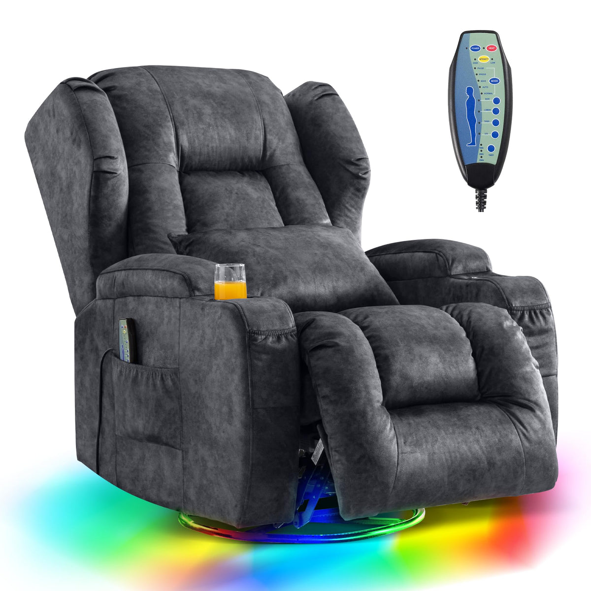 Dual Motor Power Swivel Rocker Recliner Chairs with Massage & Heat T629