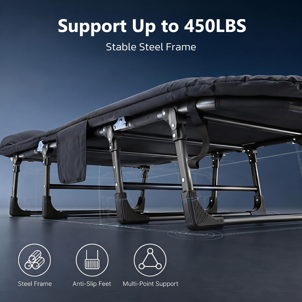 Folding Camping Cot with Mattress and Pillow, 450 Lbs Capacity, 69 Inch, Black U1689