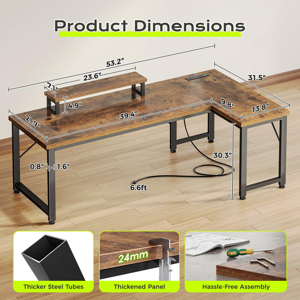 53" L Shaped Computer Desk with Outlets N88967