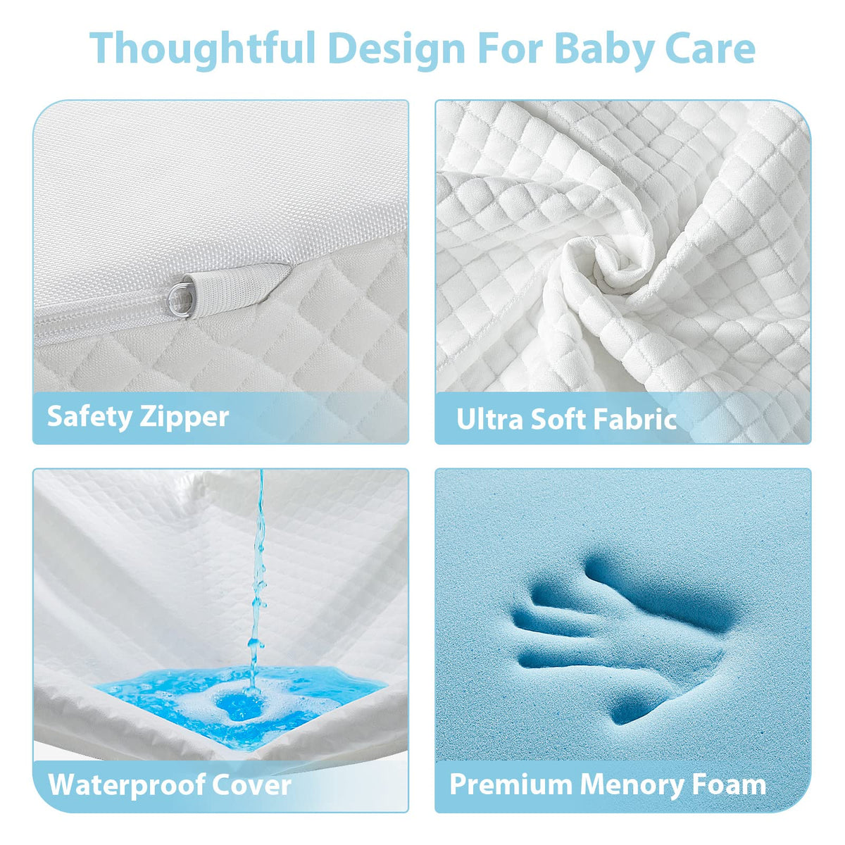 3" Waterproof Memory Foam Pack and Play Mattress White N59185