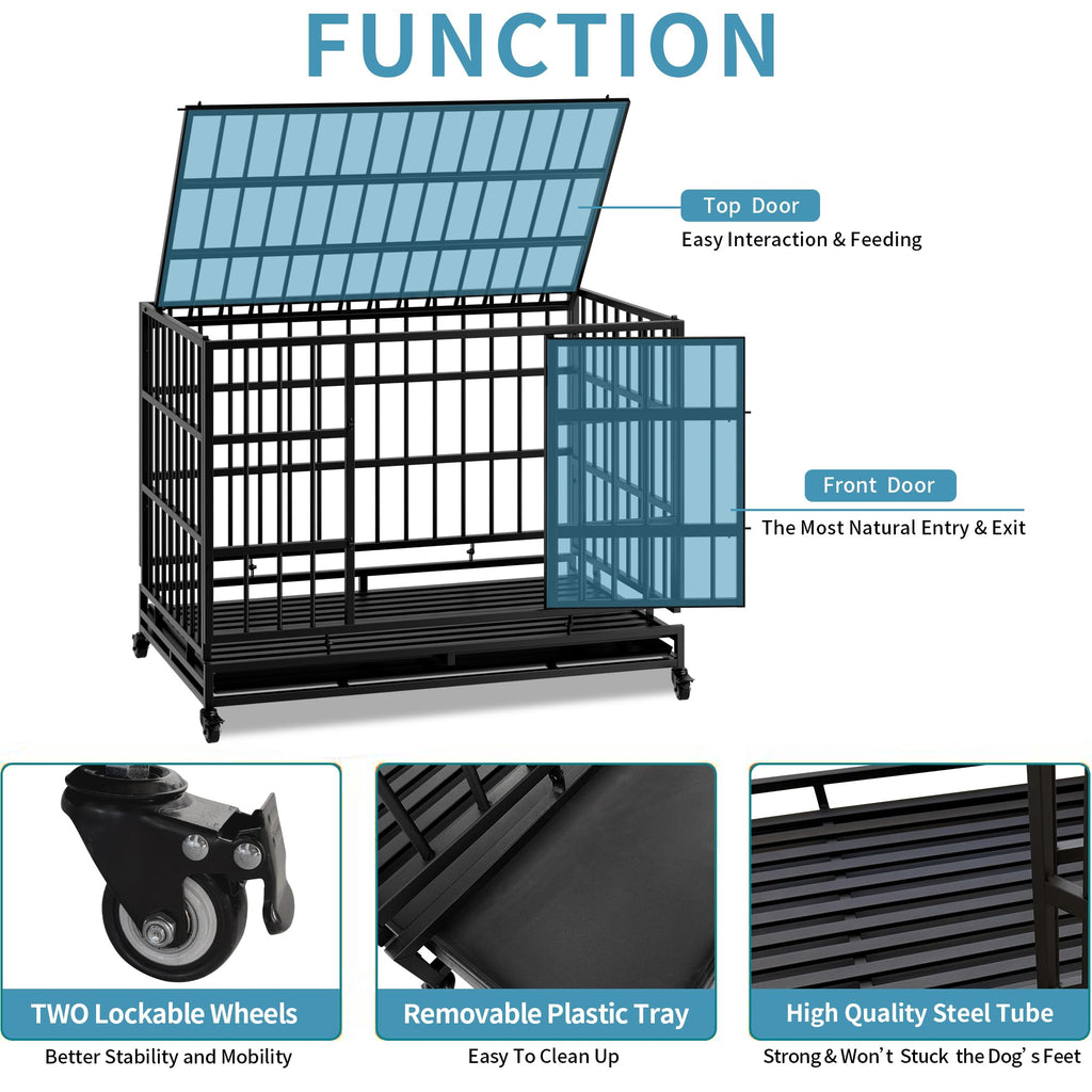 48" Metal Dog Crate with Tray & Wheels C41033
