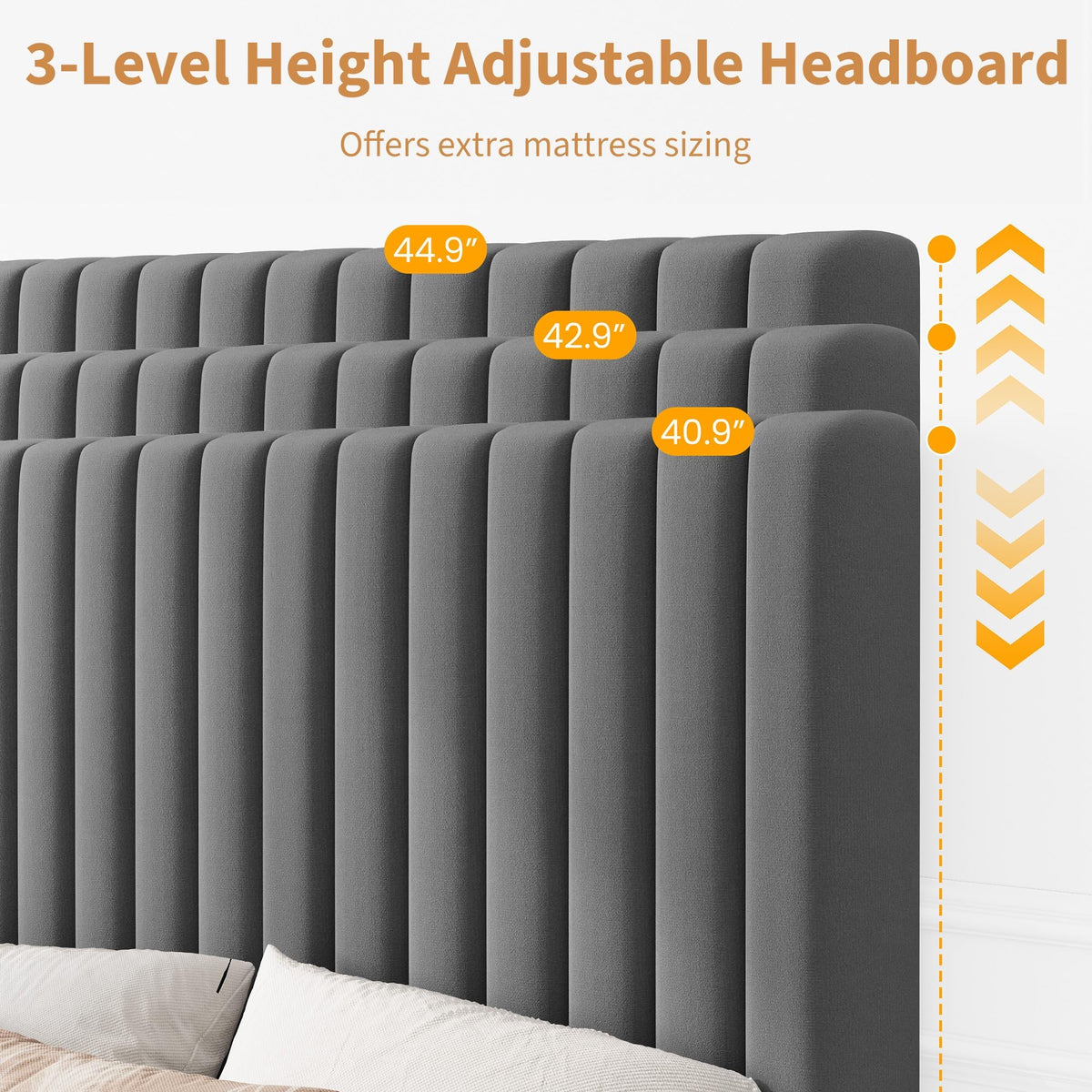 Velvet Upholstered Platform Bed with Adjustable Headboard E305078