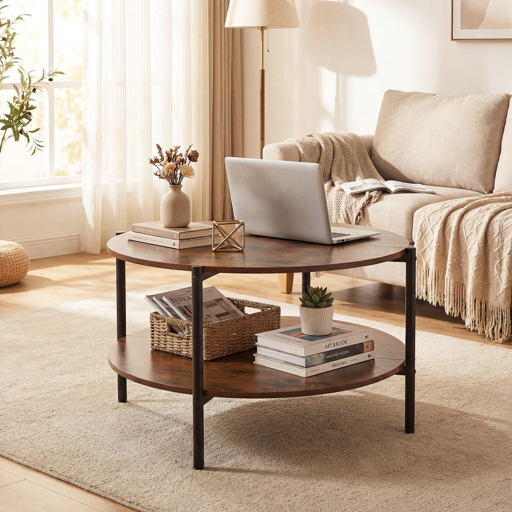 Round 2-Tier Coffee Table with Storage Shelf E364