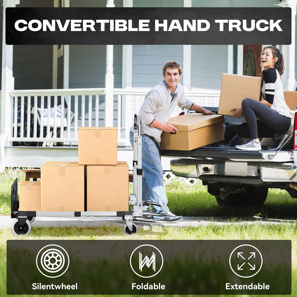3-in-1 Folding Hand Truck 600LBS Heavy Duty Convertible Cart B9803