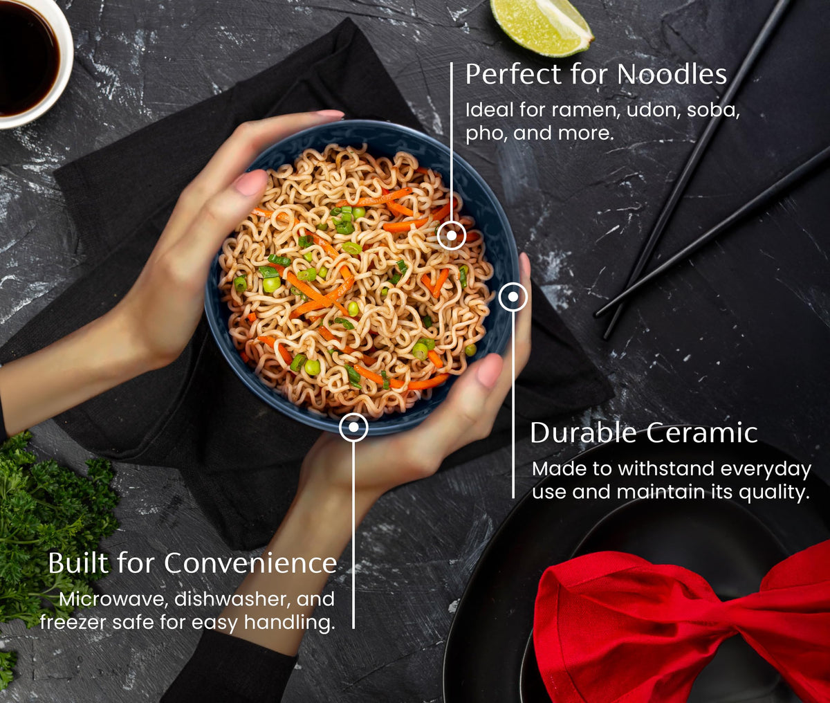 Ceramic Japanese Noodle Bowl Set, 34 oz, Set of 4 Z177328