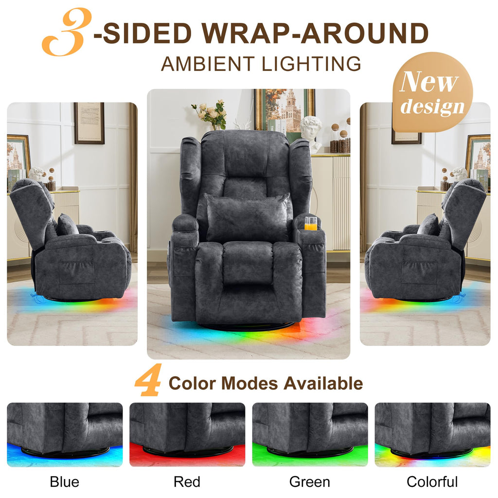 Dual Motor Power Swivel Rocker Recliner Chairs with Massage & Heat T629