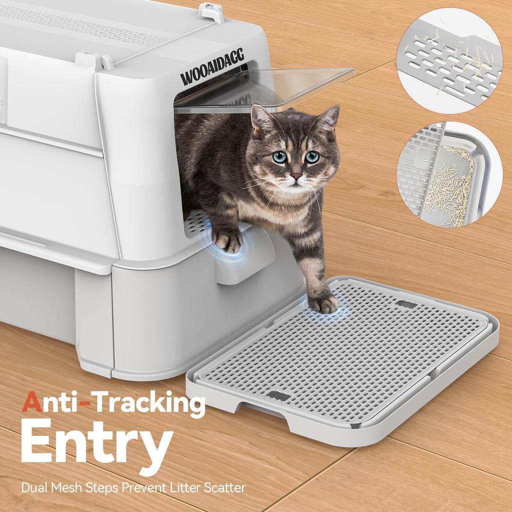 Enclosed Stainless Steel Cat Litter Box with Drawer and Flip Door, Extra Large Light Grey X611