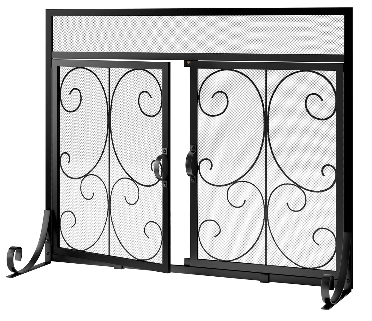 Black Flat Fireplace Screen with Doors B4991