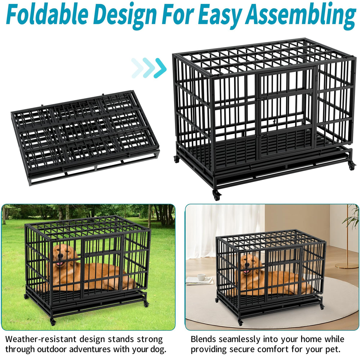 48" Metal Dog Crate with Tray & Wheels C41033