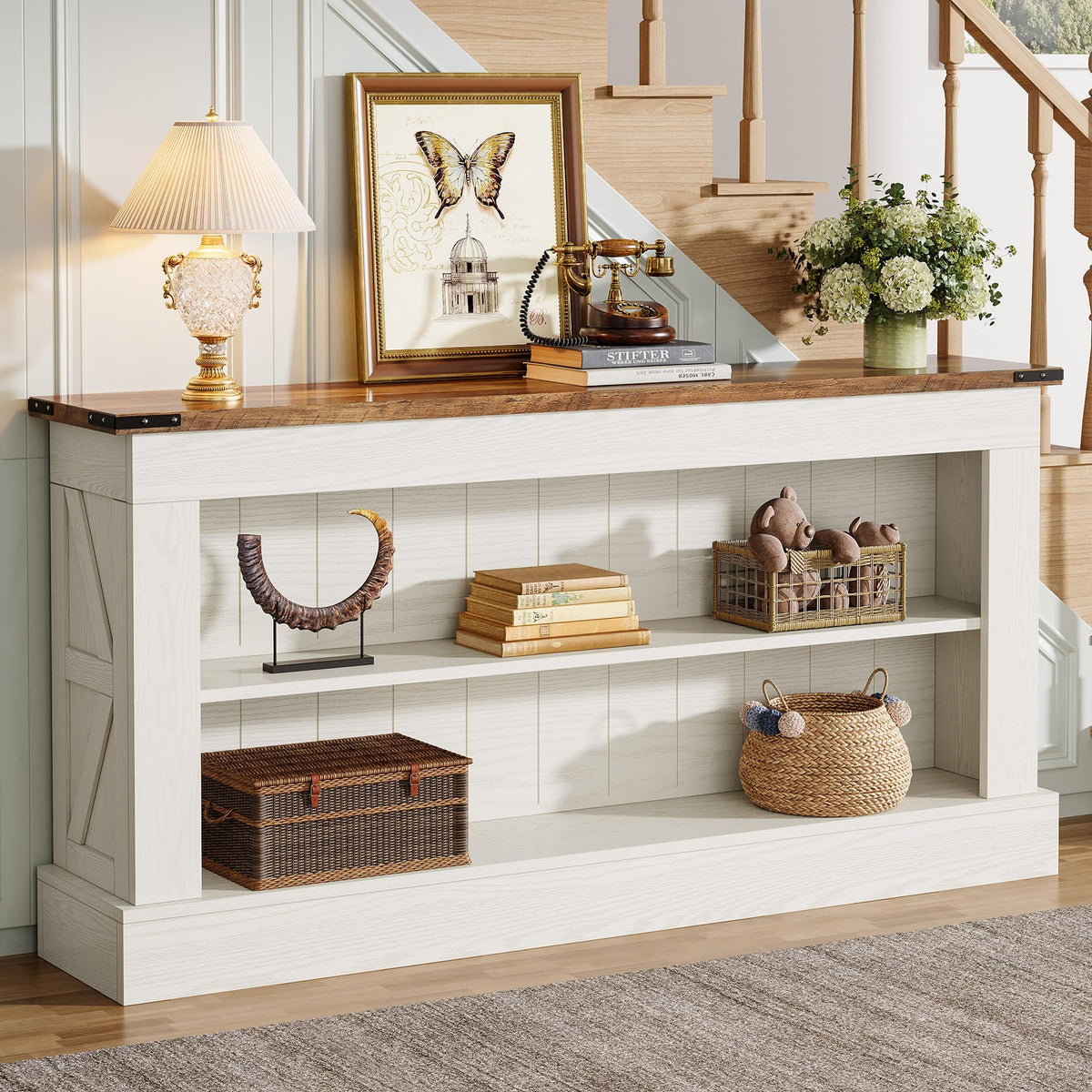 63" 3-Tier Console Table with Storage Shelves N3708