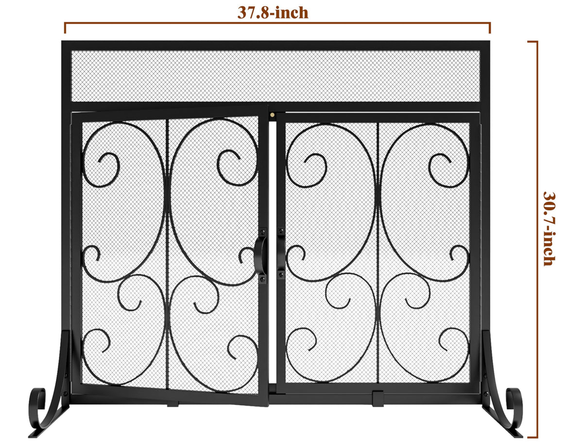 Black Flat Fireplace Screen with Doors B4991