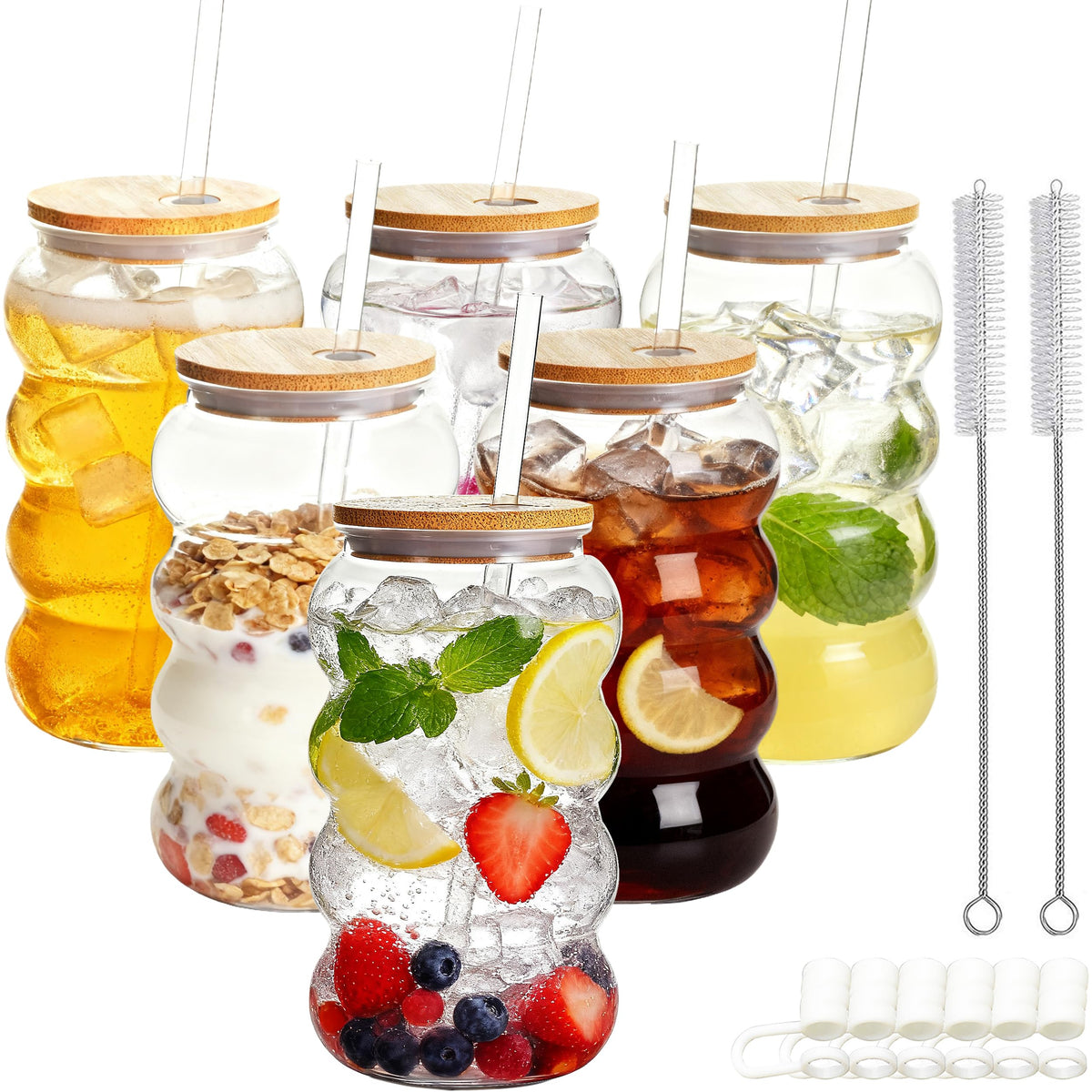 20oz Reusable Clear Plastic Tumbler with Lid and Straw, 6 Pack G1579