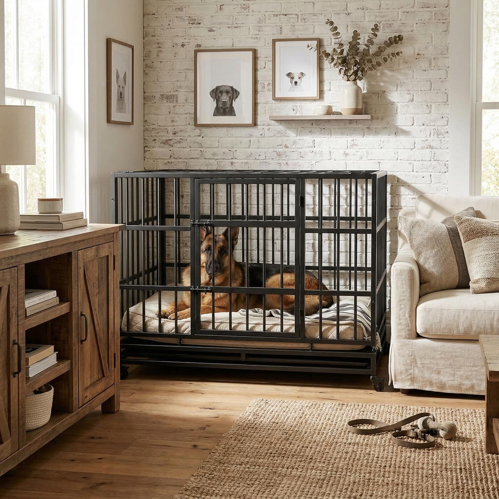 48" Metal Dog Crate with Tray & Wheels C41033