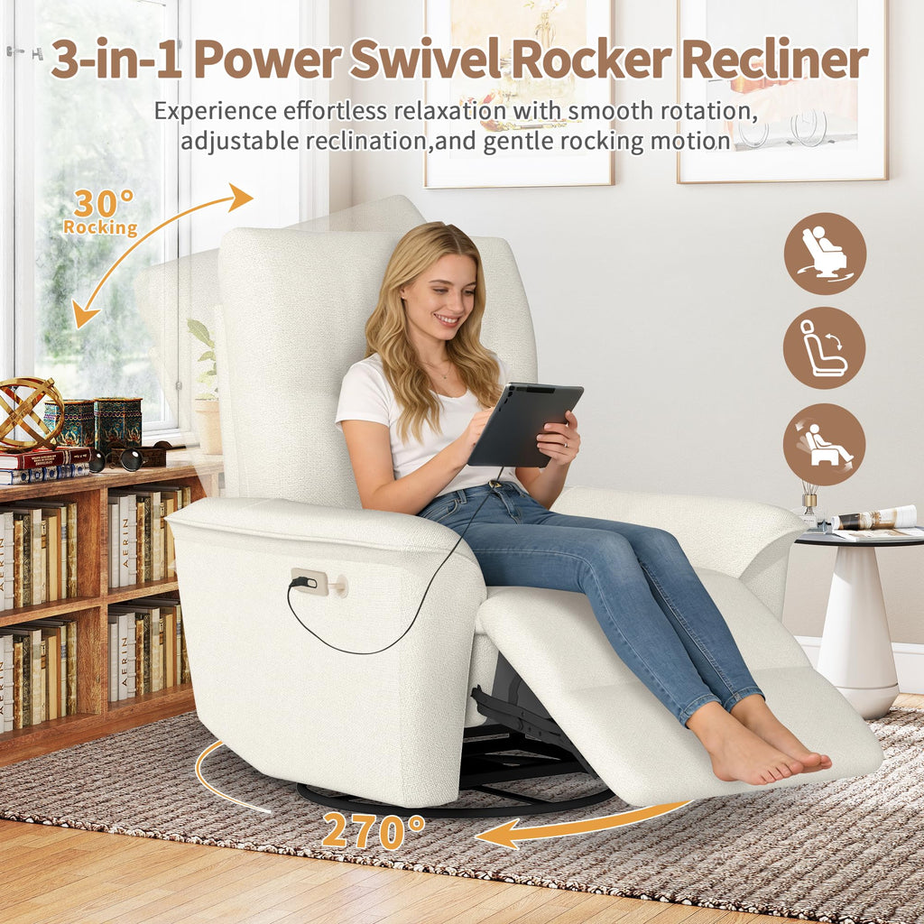 Power Swivel Rocker Recliner Chair with Phone Holder and USB Ports X846