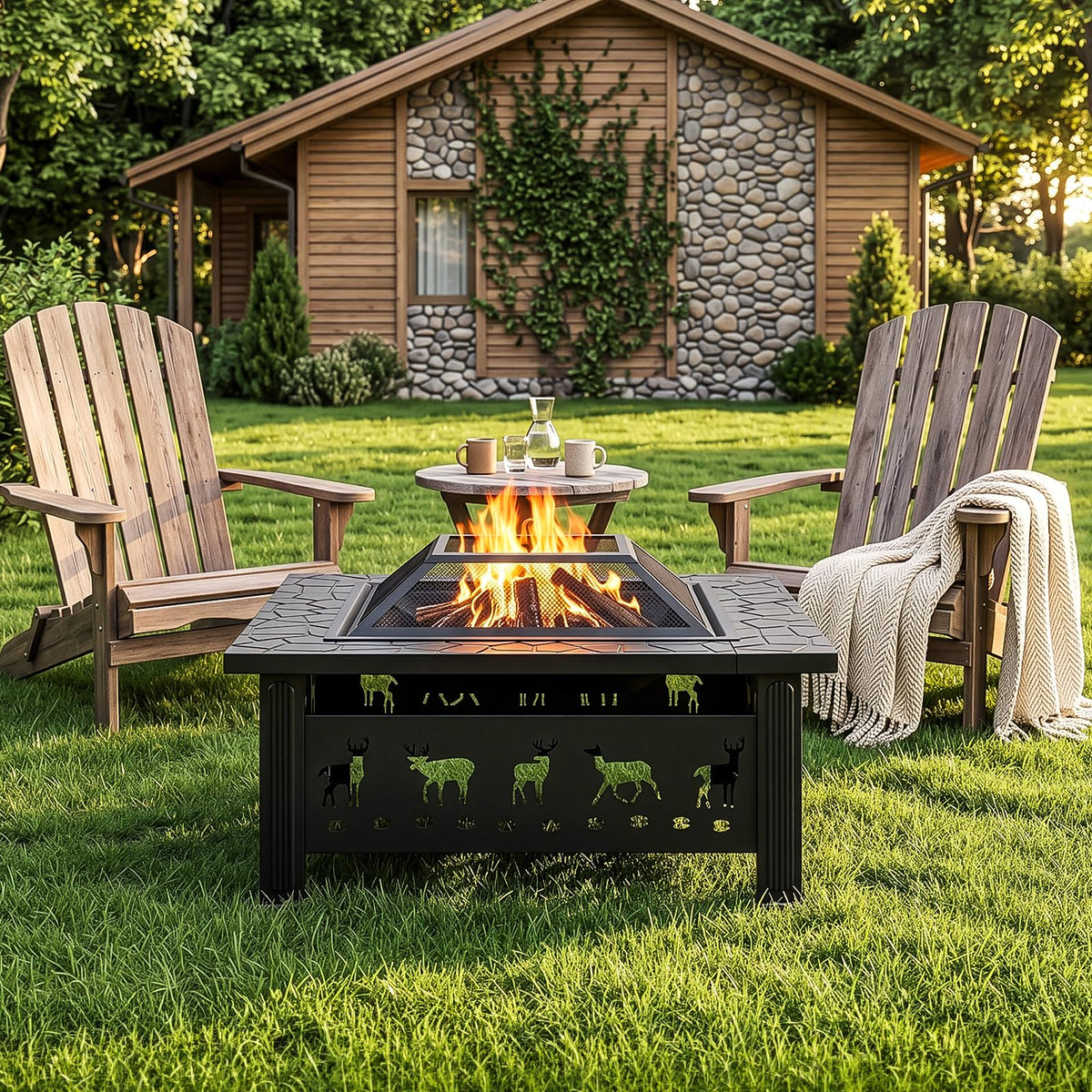 32 Inch Square Wood Burning Fire Pit Table O6049