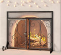 Black Flat Fireplace Screen with Doors B4991